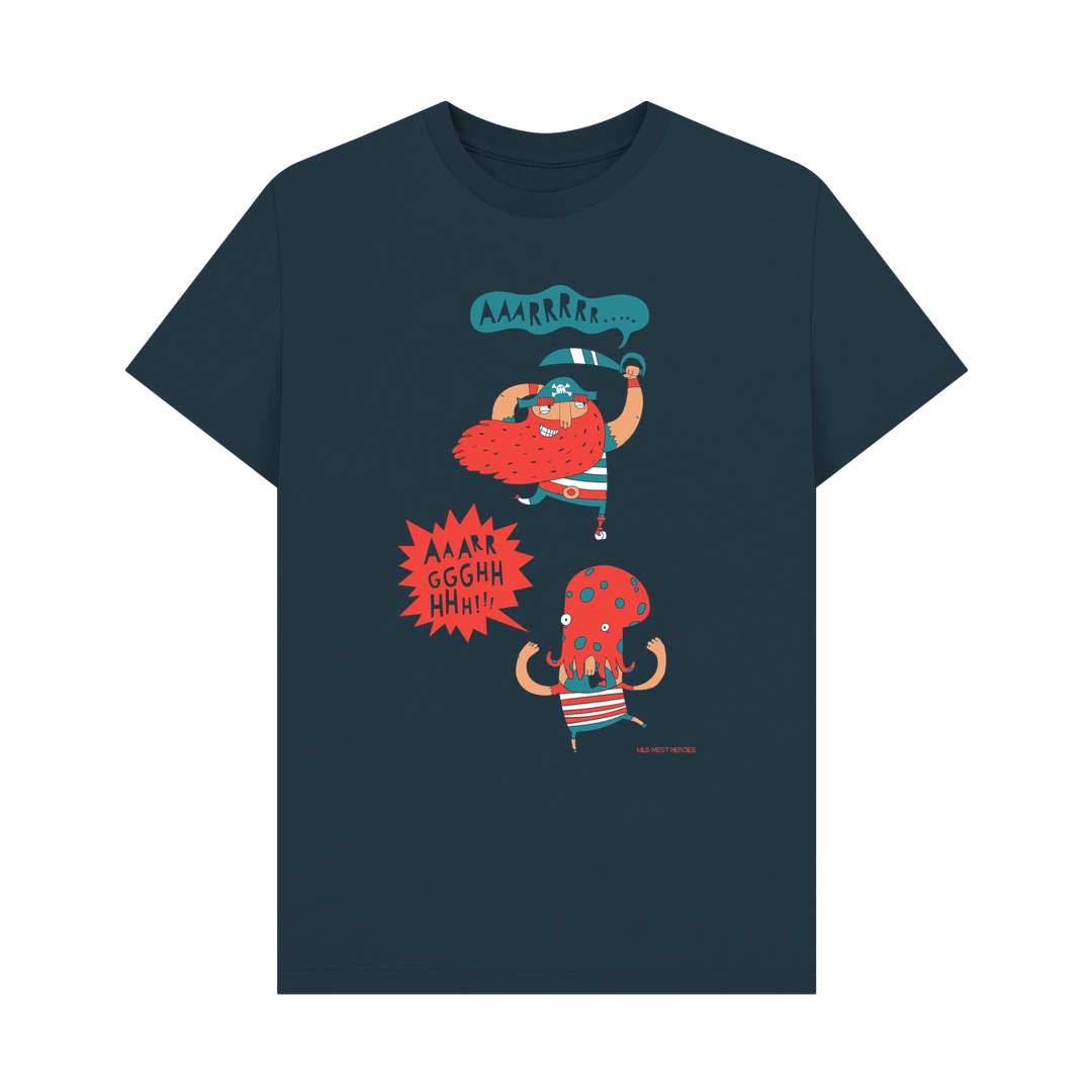 Denim Blue Why Are Pirates Called Pirates? graphic t-shirt