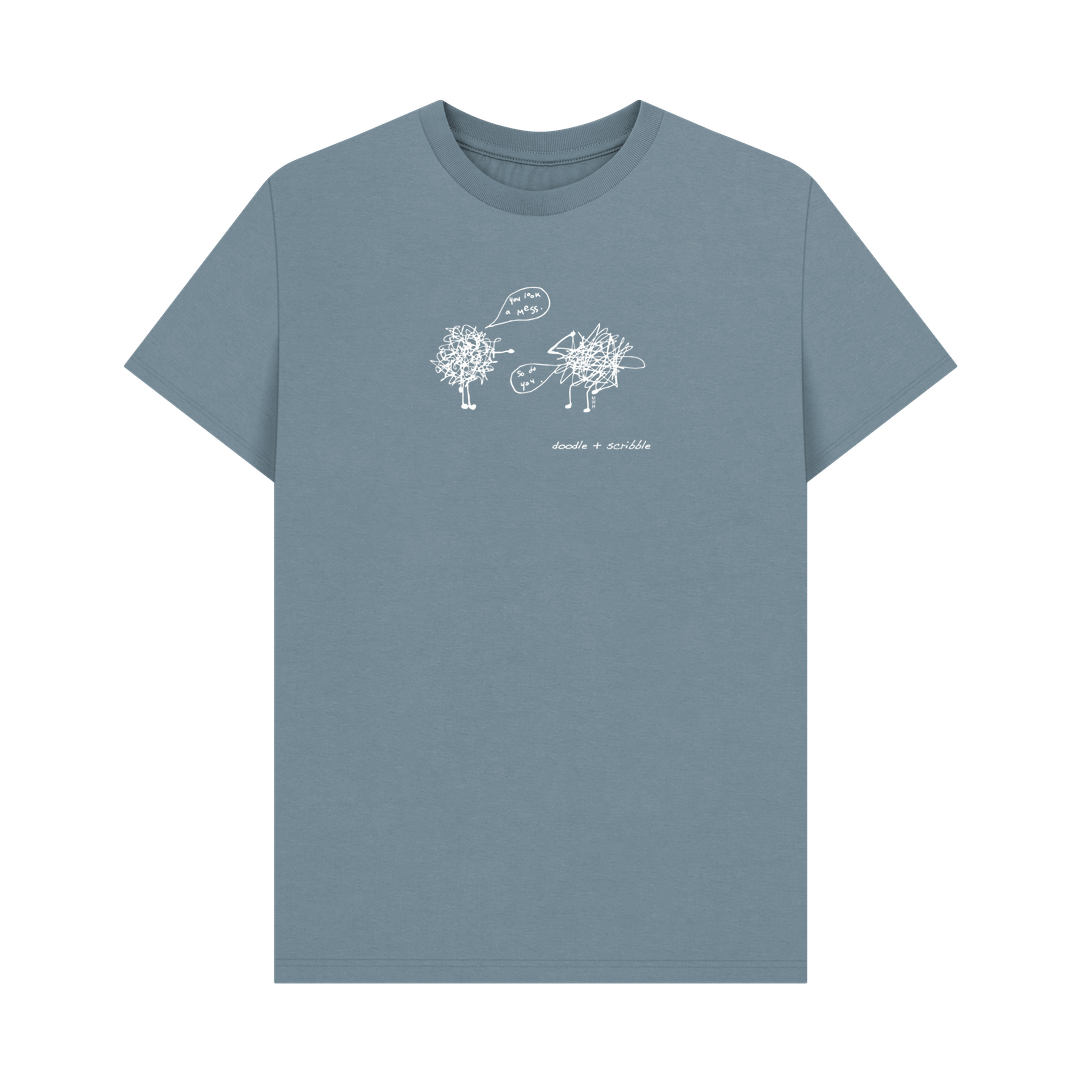 Stone Blue You Look a Mess graphic t-shirt featuring Doodle and Scribble