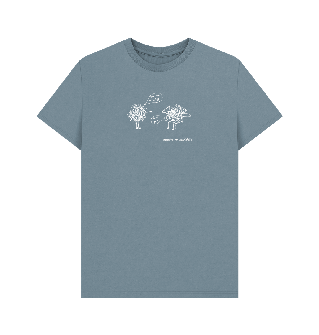 Stone Blue You Look a Mess graphic t-shirt featuring Doodle and Scribble