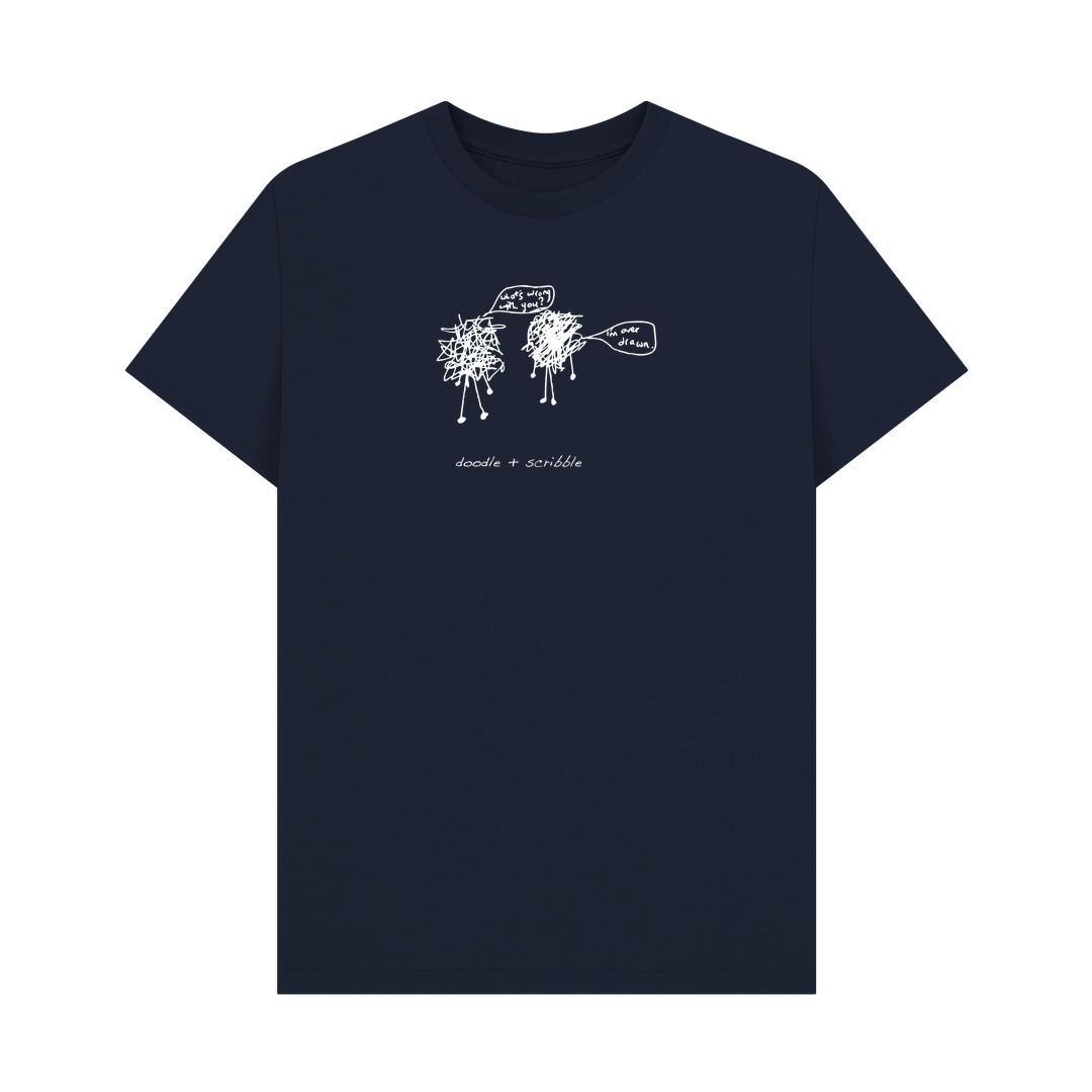 Navy Blue I'm Over Drawn graphic t-shirt