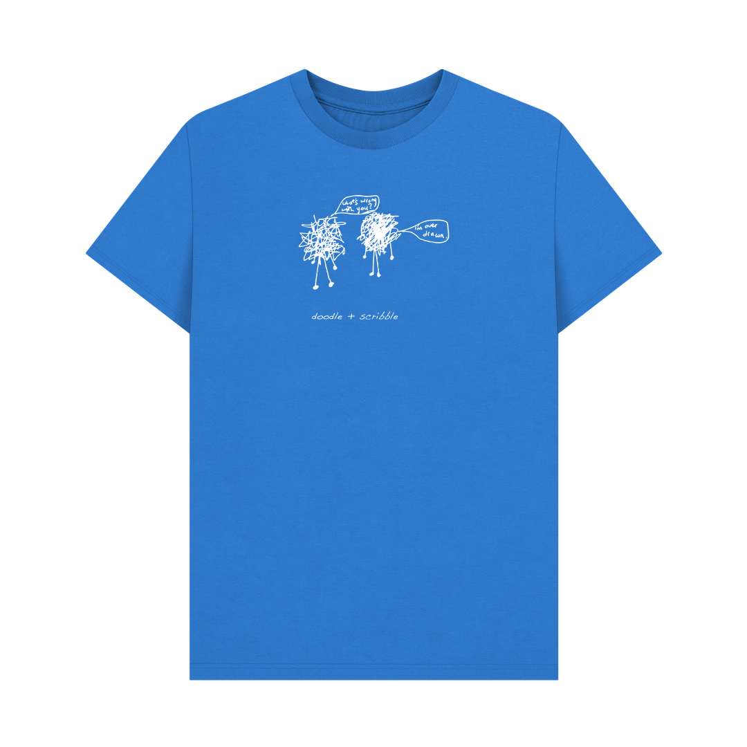 Bright Blue I'm Over Drawn graphic t-shirt