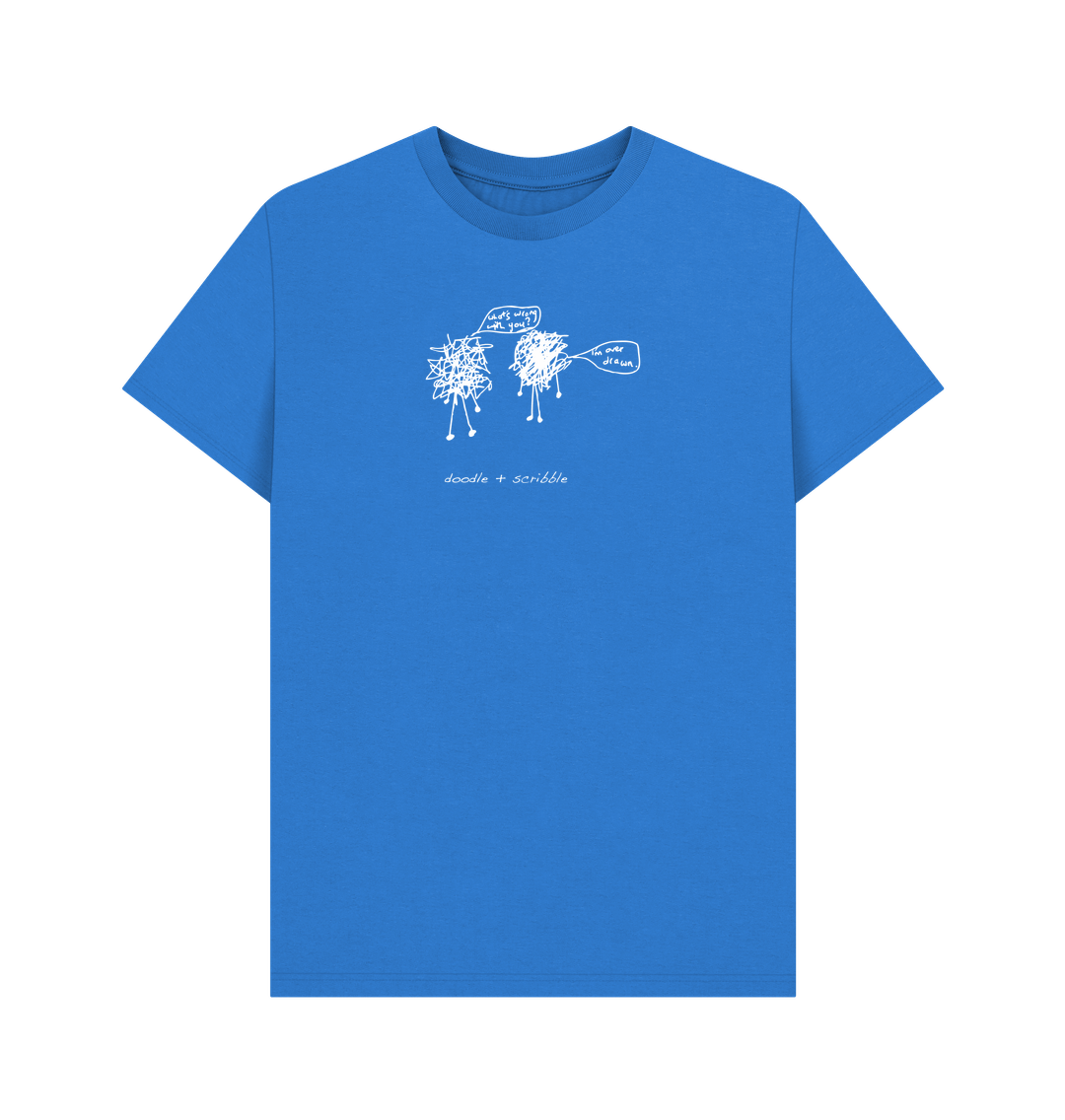Bright Blue I'm Over Drawn graphic t-shirt