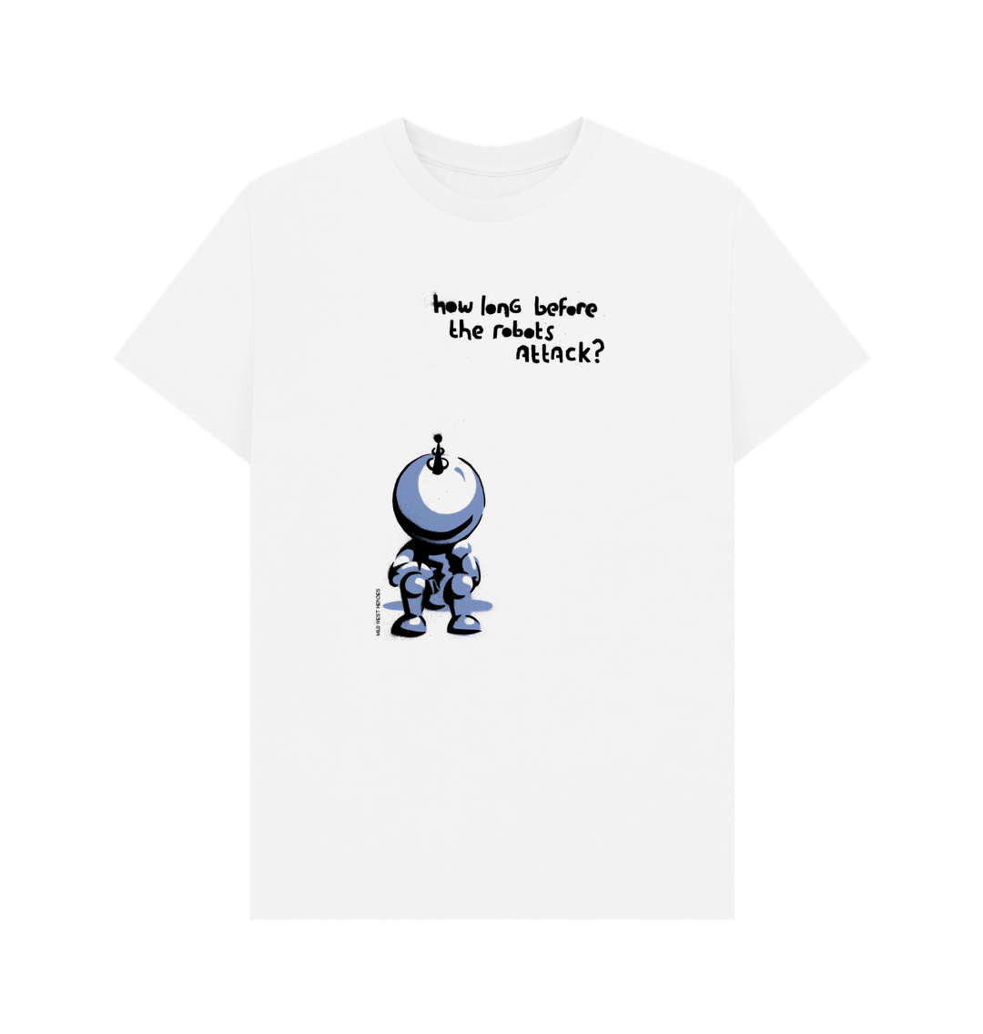 White  How Long Before The Robots Attack Graphic T-Shirt