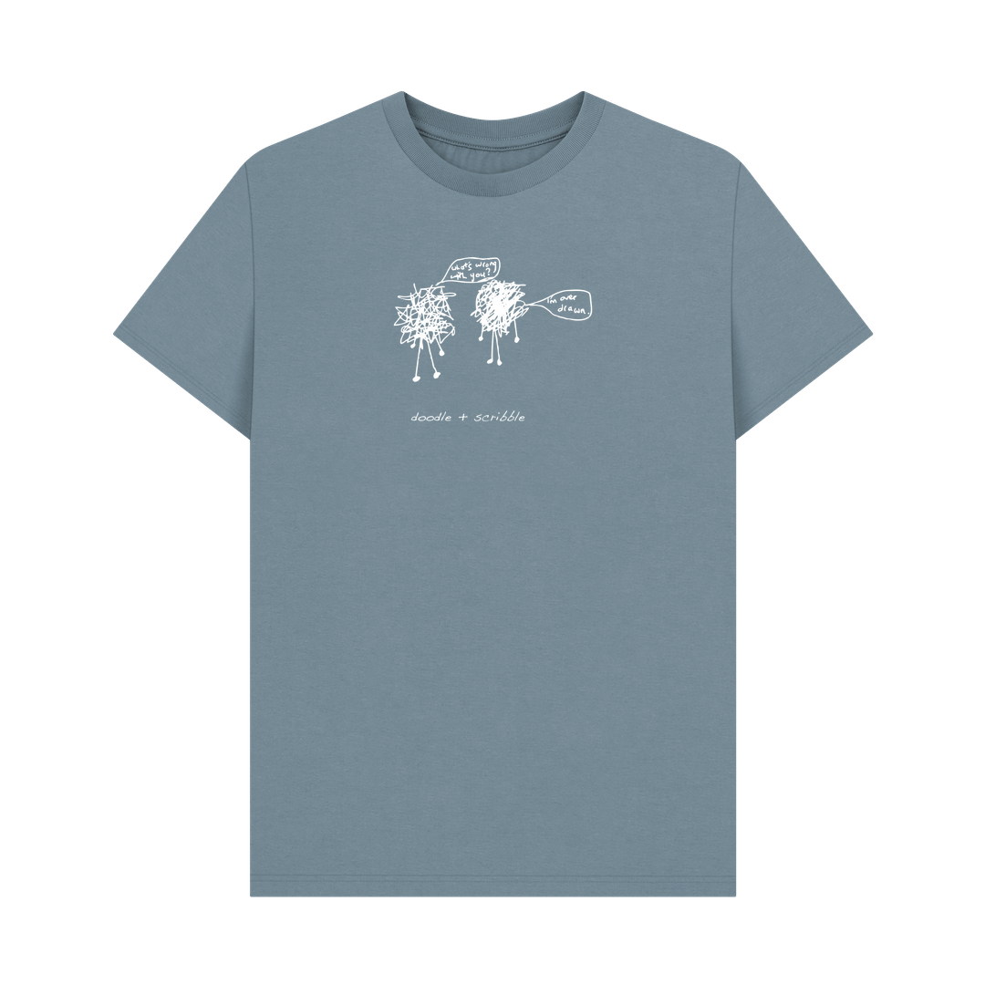 Stone Blue I'm Over Drawn graphic t-shirt