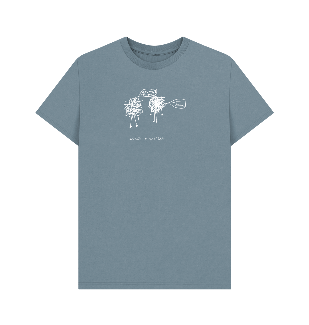 Stone Blue I'm Over Drawn graphic t-shirt