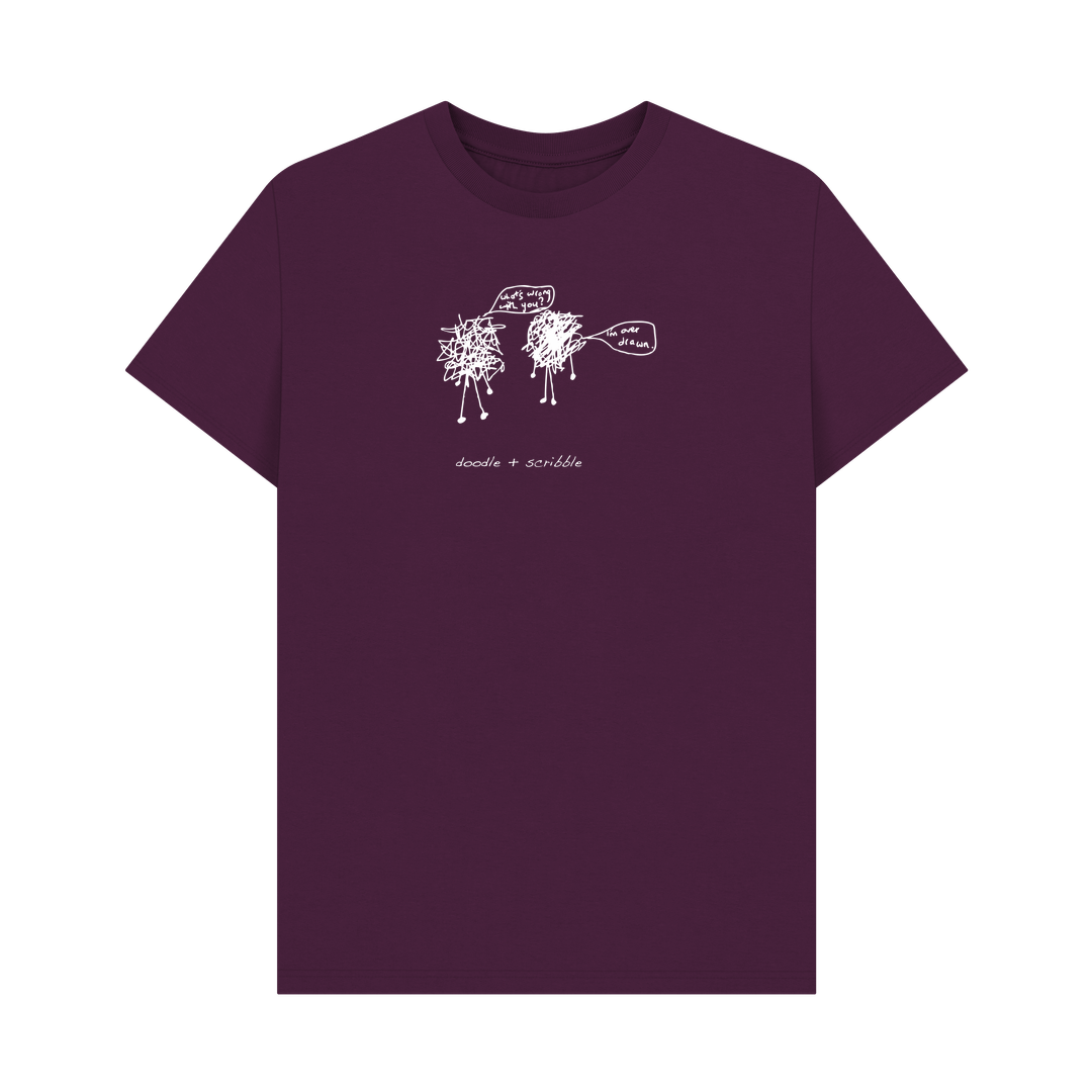Purple I'm Over Drawn graphic t-shirt