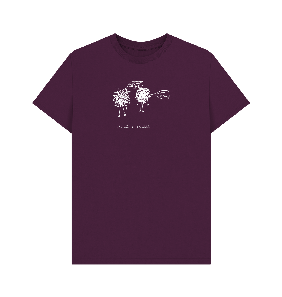 Purple I'm Over Drawn graphic t-shirt