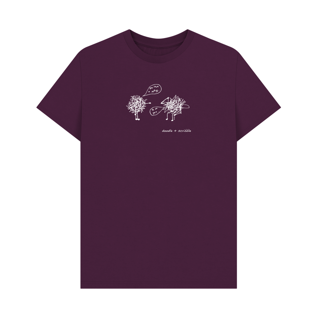 Purple You Look a Mess graphic t-shirt featuring Doodle and Scribble