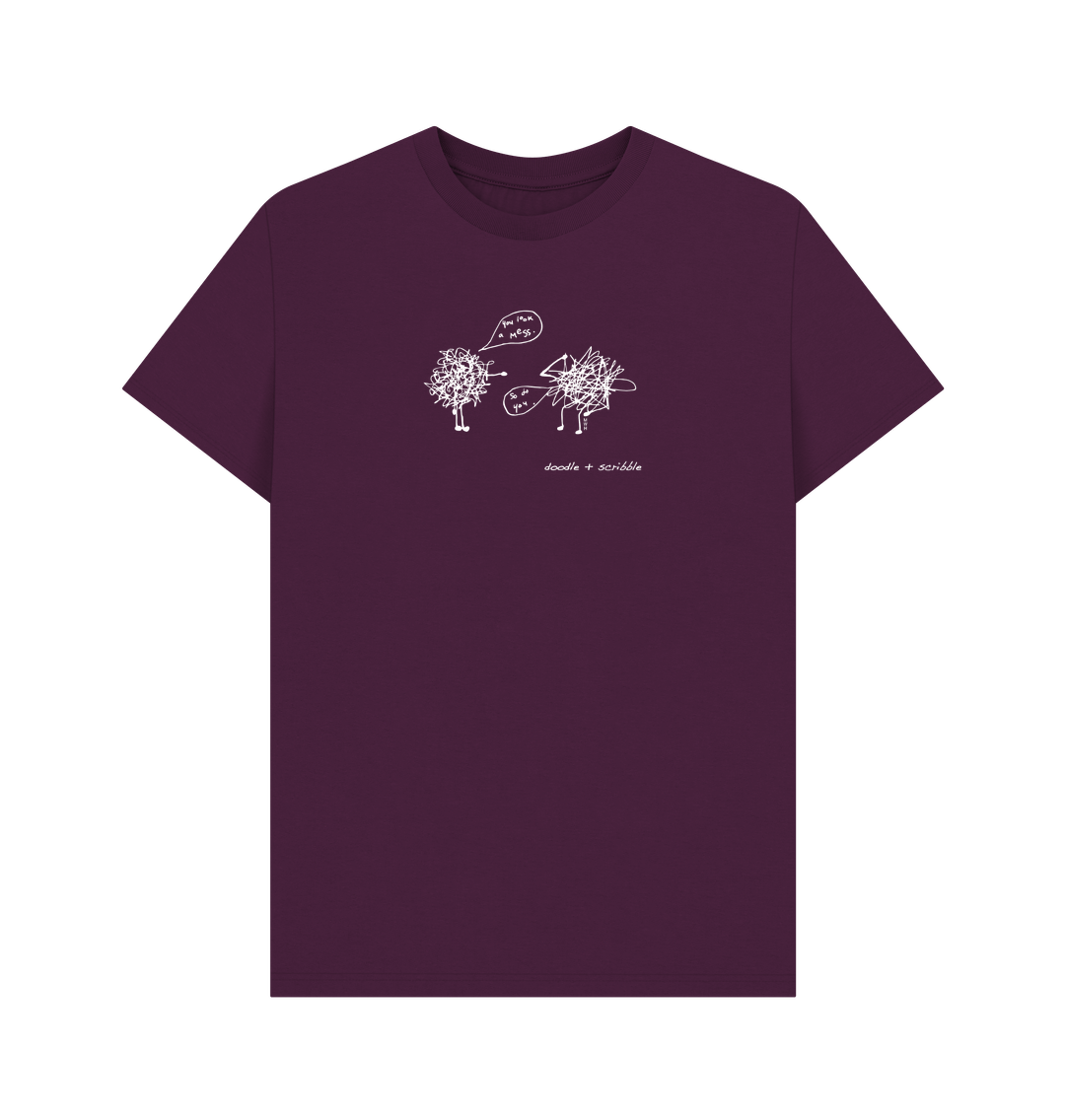 Purple You Look a Mess graphic t-shirt featuring Doodle and Scribble