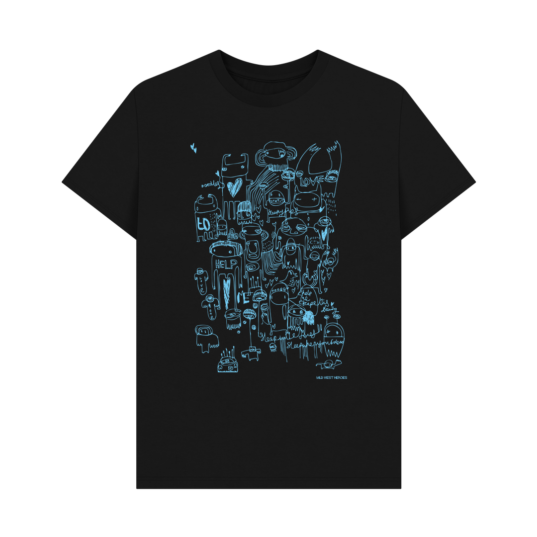 Help Me Escape This Drawing graphic t-shirt on black