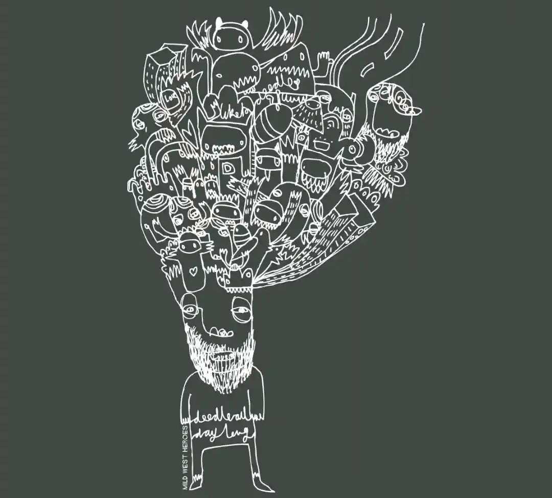 Detail of doodleboy design on grey