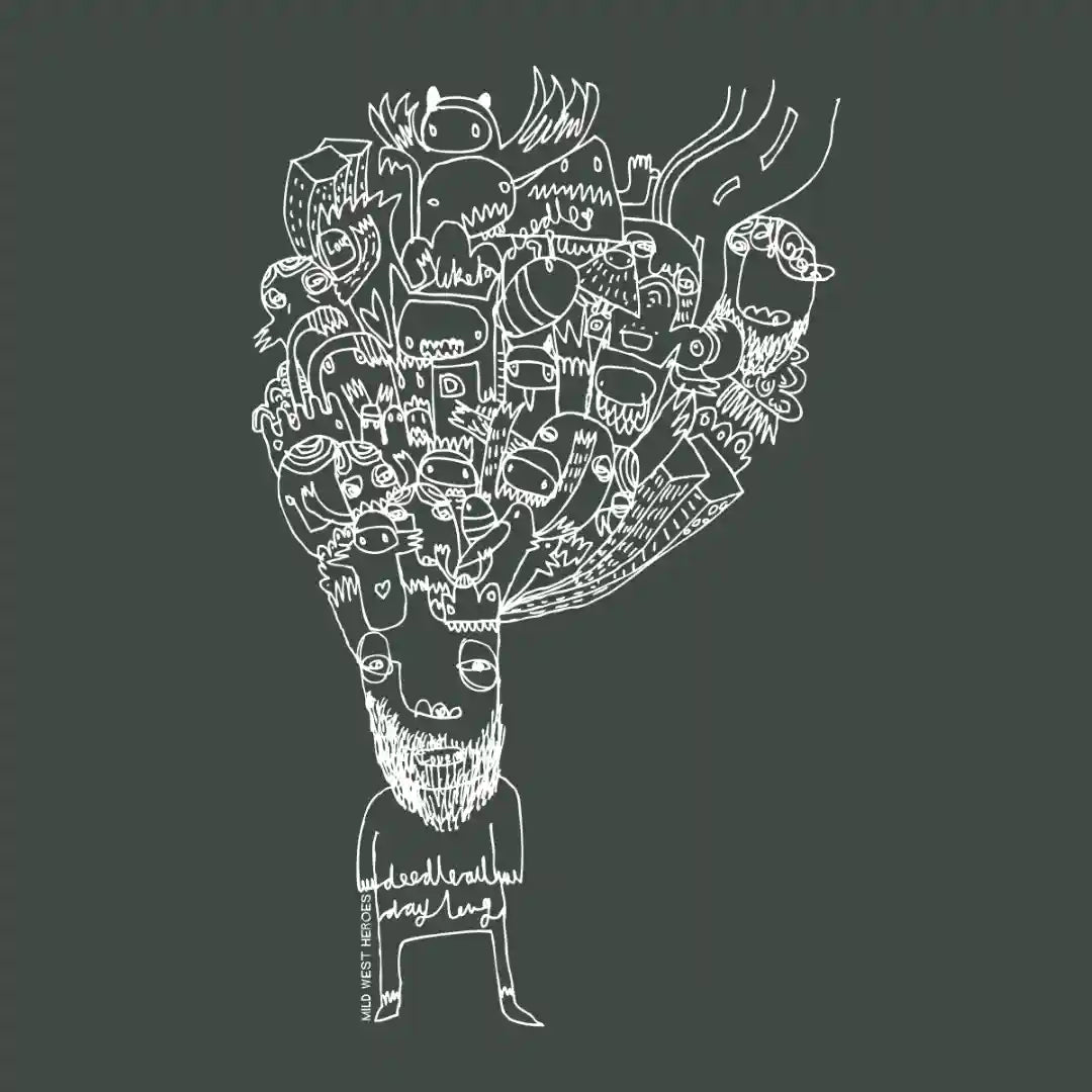 Detail of doodleboy design on grey