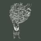 Detail of doodleboy design on grey
