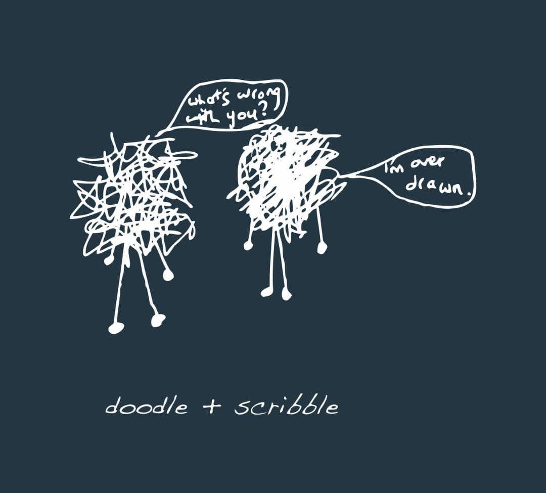 Detail of I'm Over Drawn graphic t-shirt featuring Doodle and Scribble