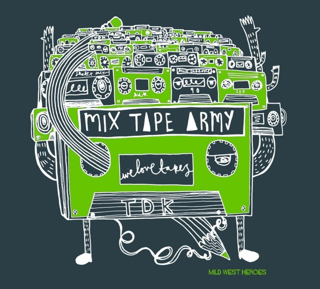 Detail of Denim Blue Mix Tape Army organic cotton t-shirt