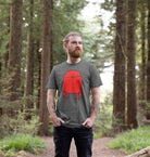 man stood in a forest clearing wearing a Slate Grey Hello Bob organic cotton graphic t-shirt