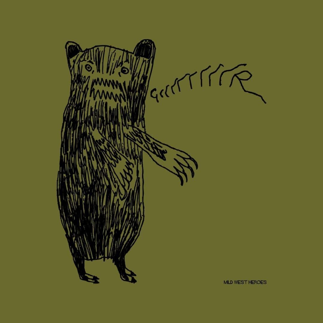 Detail of Moss Green Grrrrrrr Bear AKA 'Brian' organic cotton t-shirt