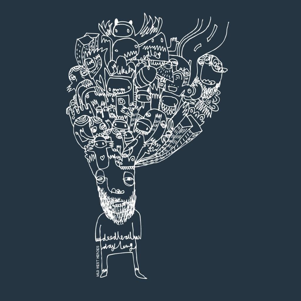 Detail of Denim Blue  Doodleboy organic cotton t-shirt