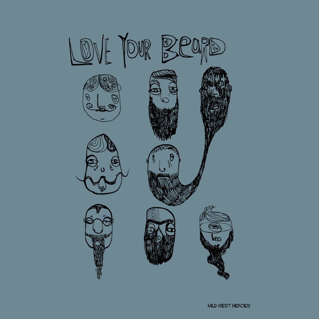 Detail of Stone Blue Love Your Beard graphic t-shirt