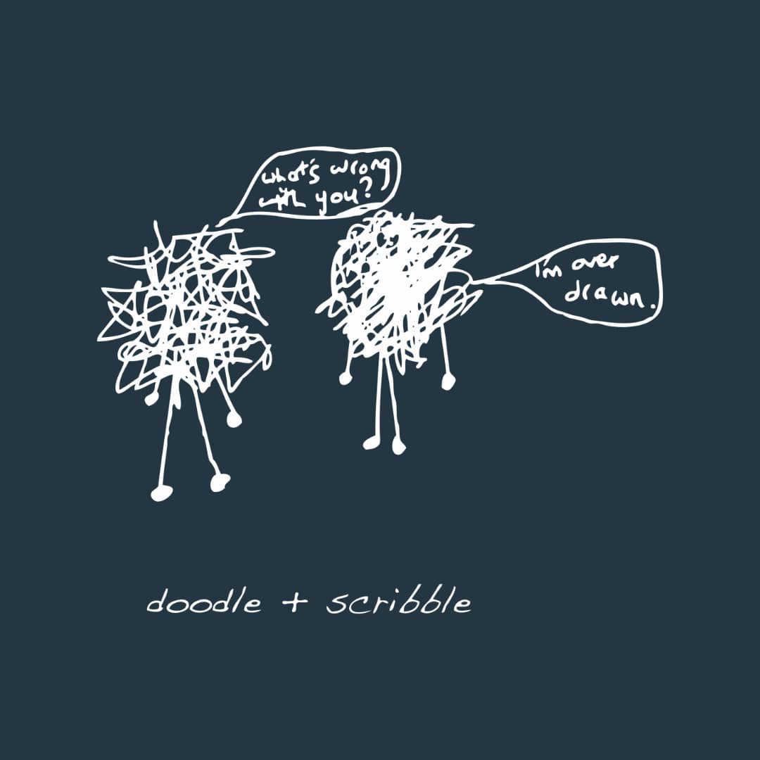 Detail of I'm Over Drawn graphic t-shirt featuring Doodle and Scribble