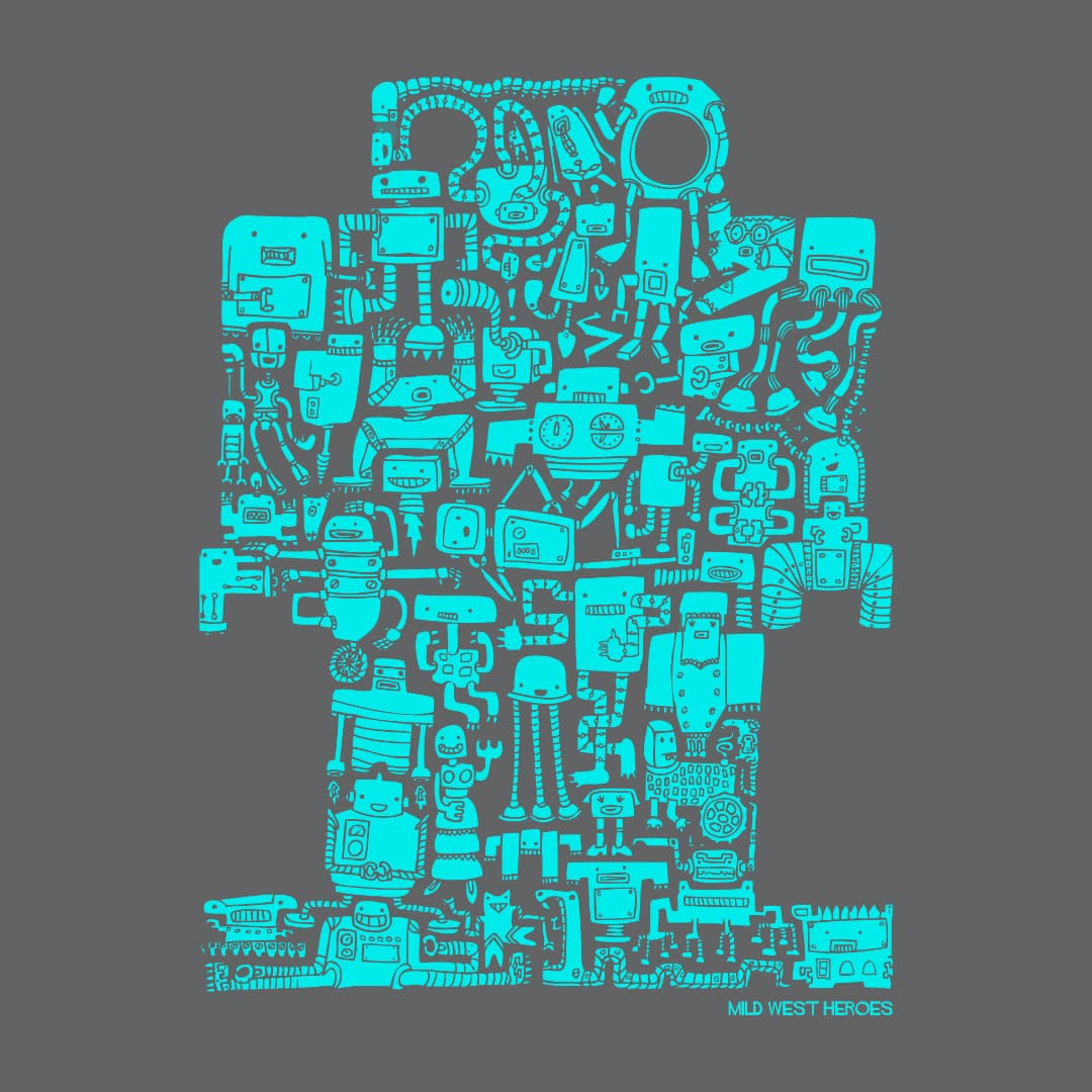 Detail of Slate Grey I Robots organic cotton t-shirt