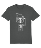 I Bobba sci-fi graphic t-shirt in anthracite, a bounty hunter's helmet wired up to a retro music player